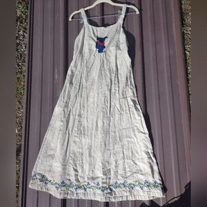 RARE 90s Vintage Embroidered Grateful Dead Bear Linen Jumper Dress Free Size tan